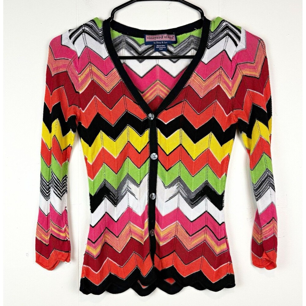 Vineyard Vines Cashmere Cardigan Sweater Chevron Multicolor Sz Small